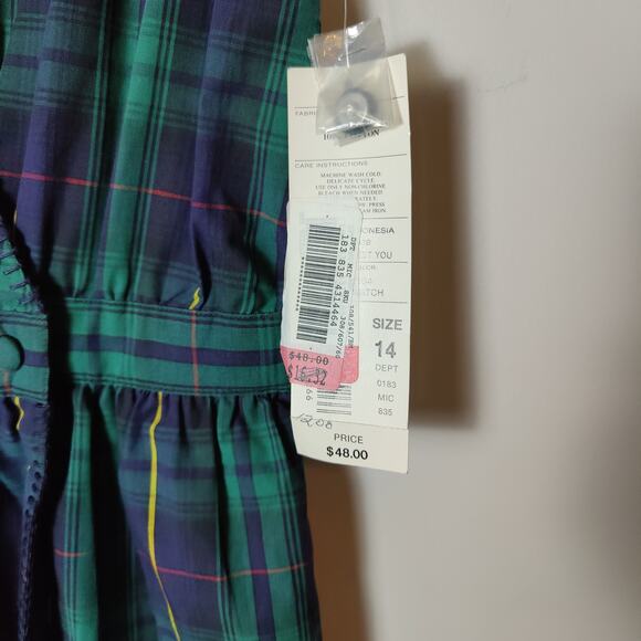 NOS 80s Vintage Women Sz 14 Bechamel Green Blue Plaid Maxi Wrap Dress Sleeveless - Picture 7 of 9